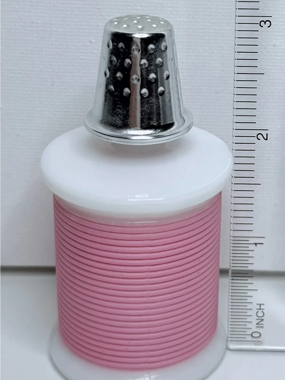 Avon Vintage Cologne Bottle Pink Thread Spool with Metal Thimble